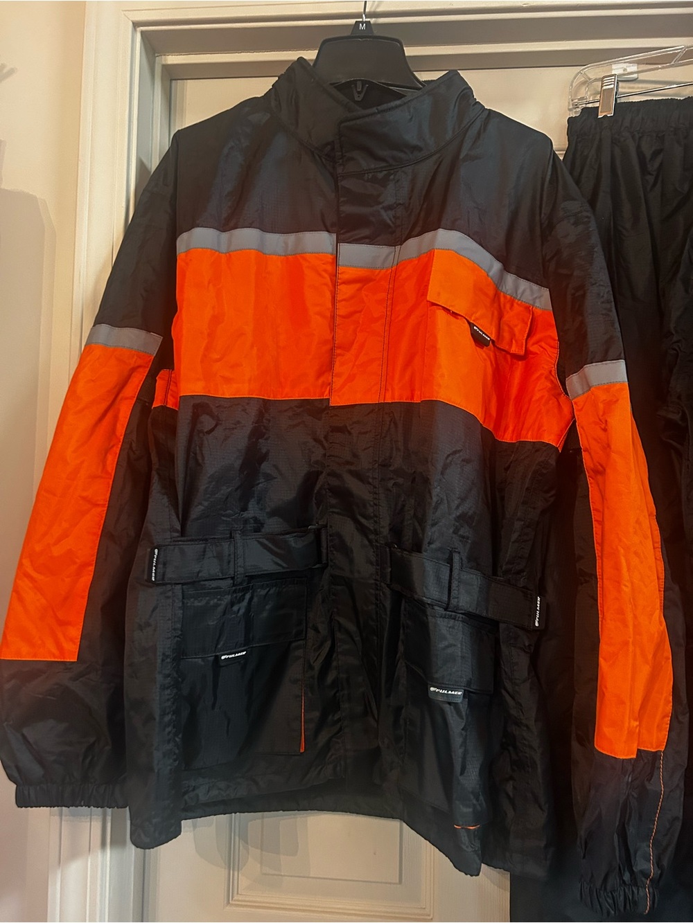 New Fulmer Men's Black/Orange High-Visibility Thick Motorcycle Raincoat